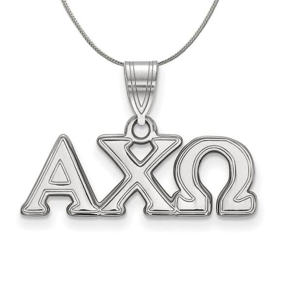 Sterling Silver Alpha Chi Omega Medium Greek Pendant Necklace, 24 Inch - Picture 1 of 8